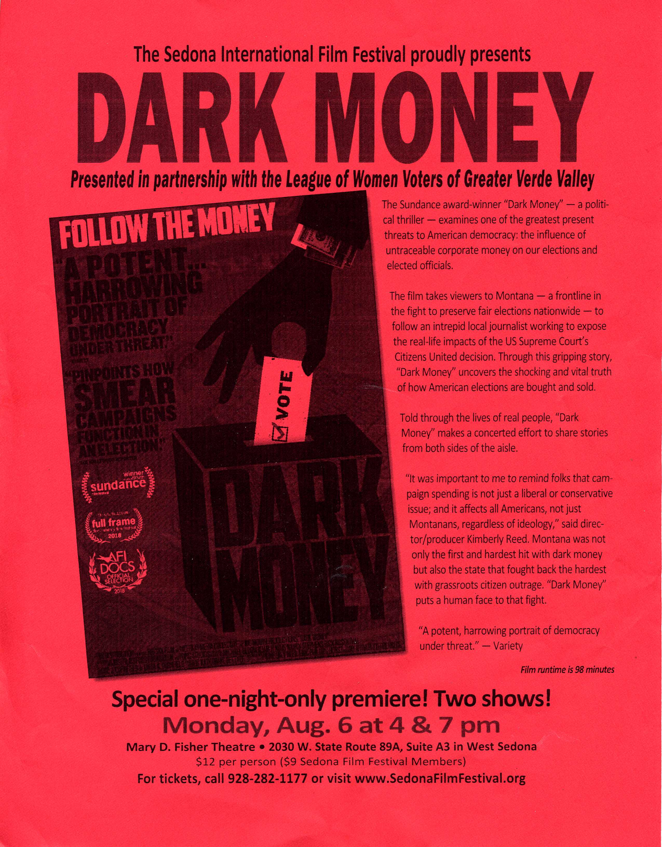 Dark Money - Movie at Mary Fisher in Sedona @ Mary Fisher Theatre