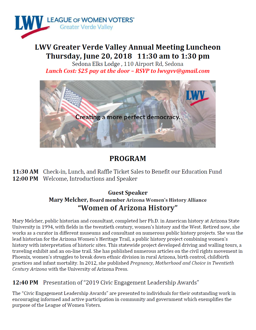 LWVVV - Annual Meeting and Luncheon @ Sedona Elks Lodge