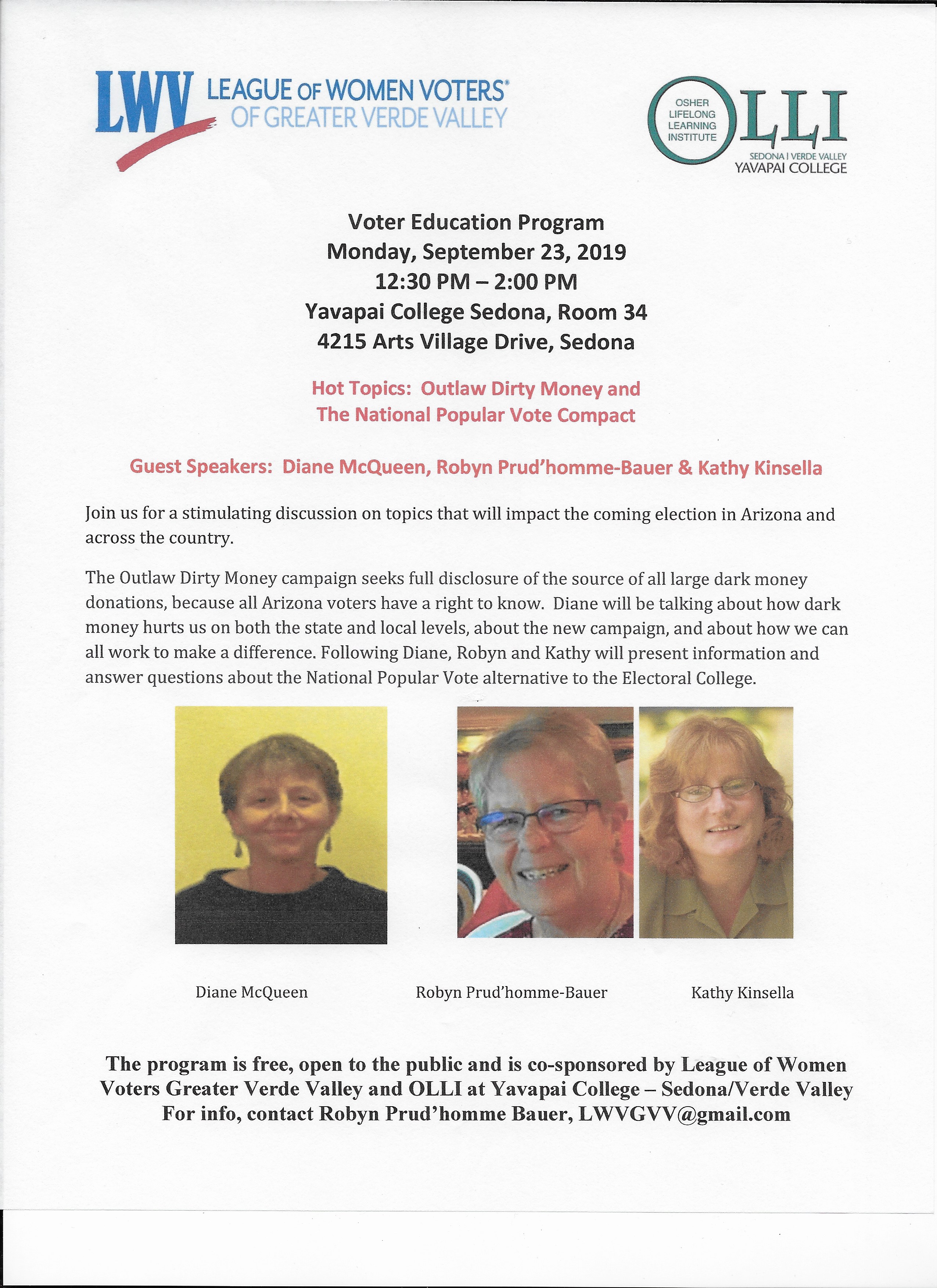 Voter Education Program @ Yavapai College, Sedona Center Rm 34