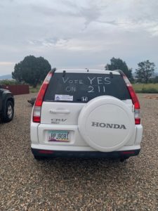 Proposition 211 - Sign pick up and car painted at DORR         Office @ DORR Office